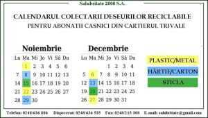 calendar ridicare deșeuri