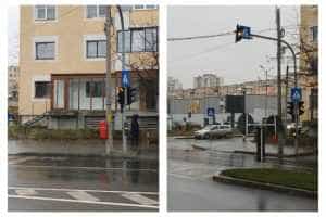 Pitești - Nou semafor cu buton pe strada Exercițiu 26 semafor nou