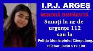 minora disparut - Atenție! Minoră de 13 ani, din Argeș - dată dispărută!