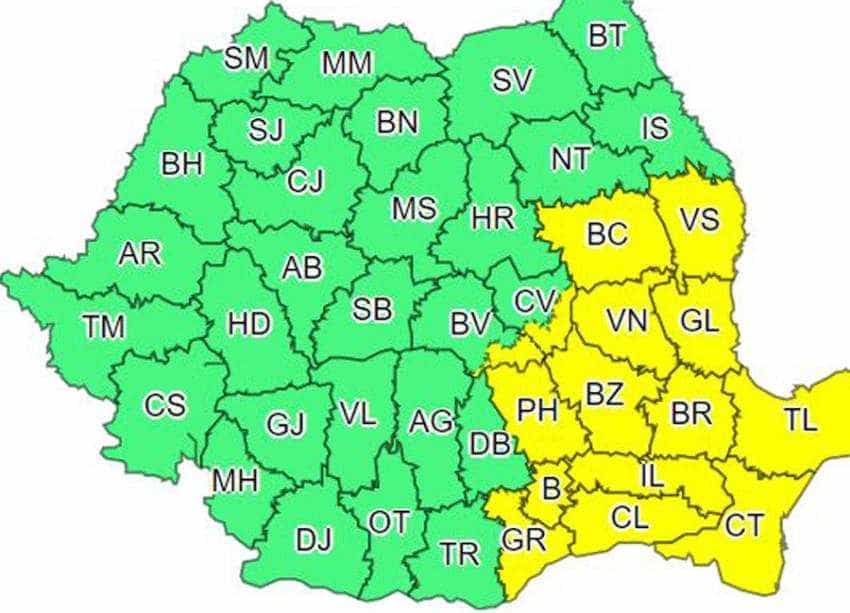 Cod Galben anm 28 ian Sursă foto: ANM