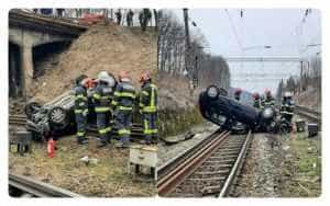 masina cazuta sine - Accident grav! Mașină căzută peste calea ferată