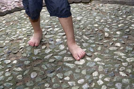 Walking on stones.