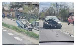 accident masina engie valea ursului - Accident cu două autoturisme! Mașină a companiei Engie- răsturnată în Bascov