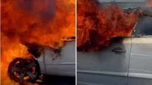 masina - O mașină a luat foc în fața unei primării! În ea se afla și un copil