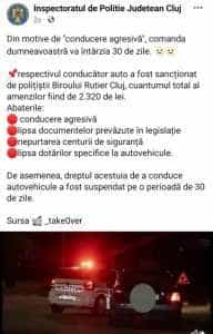 IPJ Cluj - (VIDEO) „Comanda dumneavoastră va întârzia 30 de zile”! Curier din Cluj, prins în flagrant când făcea drifturi într-un sens giratoriu