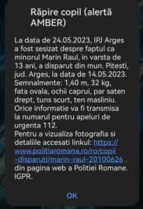 alerta rapire copil e1684943560634 - Pitești - Minorul dispărut de 10 zile, a fost găsit!