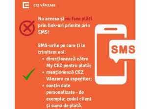 O nouă metodă de fraudare prin SMS. CEZ Vânzare nu utilizează link-uri pentru efectuarea plății 1 Sursă foto: CEZ Vanzare