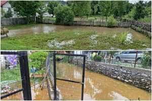 curti inundate - Gospodării inundate în Sălătrucu! Intervin pompierii