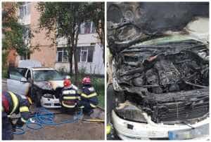 Masina cuprinsa de flacari - Pitești: O mașină a luat foc