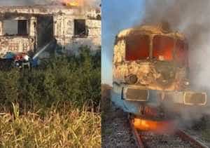 montaj incendiu tren01092023 - Momente de panică pe calea ferată! Un tren cu călători a luat foc la intrarea în gară