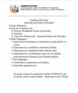 Grădinița Elite Kids angajează educatoare 1 Gradinita Elite Kids anunt