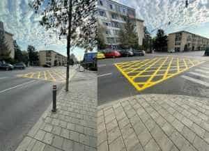 Pe Bulevardul I.C. Brătianu. Marcaj hașurat pentru interzicerea staționării în intersecție 1 Sursă foto: Facebook Primăria Municipiului Pitești.