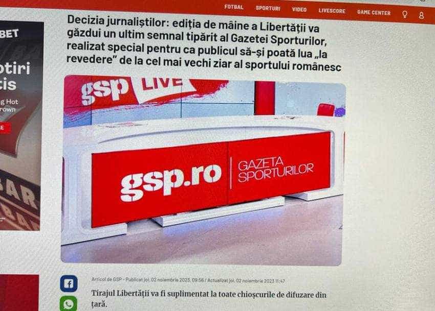gazeta gsp libertatea Sursă foto: print screen