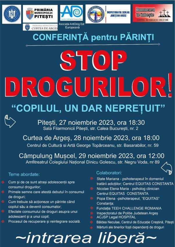 Conferință pentru părinți: ”STOP DROGURILOR - Copilul, un dar neprețuit” 1 Sursă foto: Facebook Primăria Municipiului Pitești.