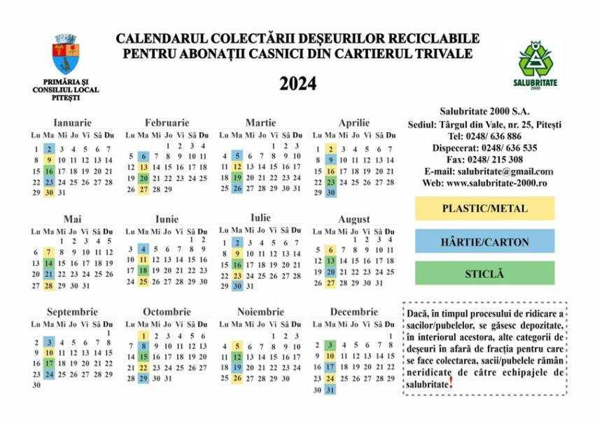 calendar abonati Sursă foto: Facebook Primăria Municipiului Pitești.