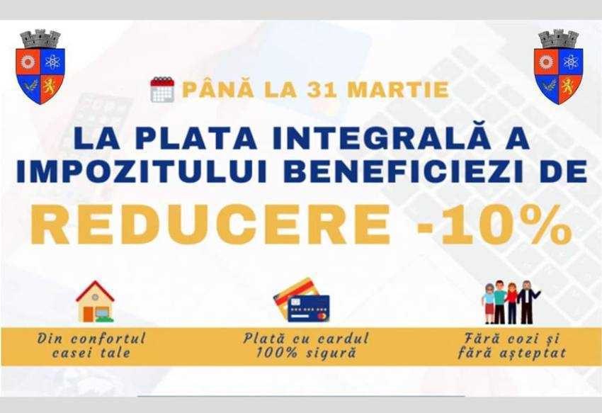 Reduceri pentru plata integrală a impozitelor și taxelor locale la Mioveni 1 Sursă foto: Facebook Primăria Orașului Mioveni.