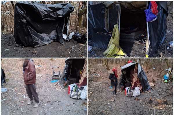 page 1 - În plină iarnă, 8 persoane locuiau în pădure, în adăposturi improvizate