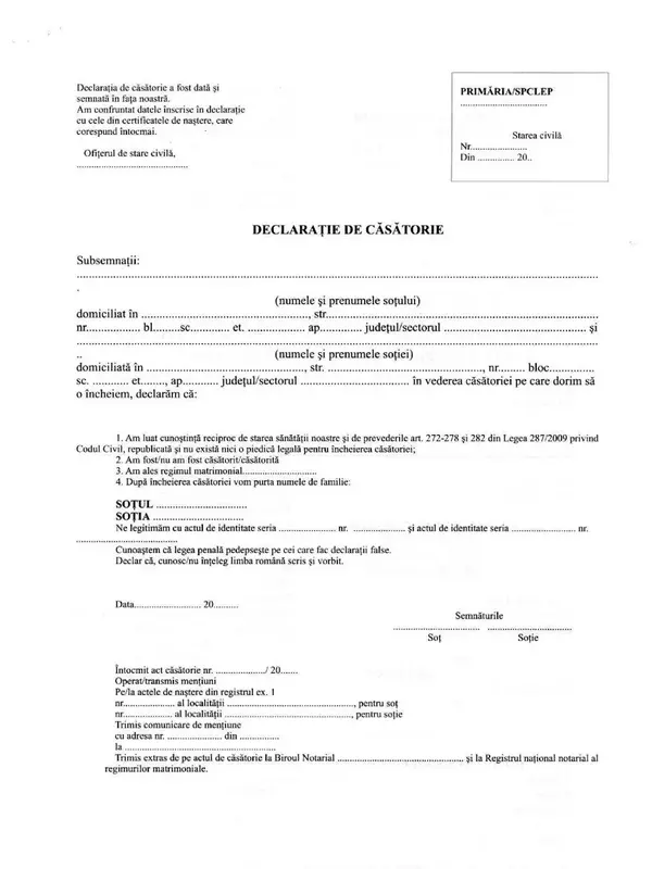 Acte necesare pentru căsătorie în 2025. Lista completă 2 cerere tip declaratie casatorie pagina 1 - Acte necesare pentru căsătorie în 2025. Lista completă