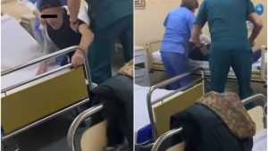 batran bruscat spital - O fermieră și un brancardier au fost filmați când bruscau un bătrân la UPU Bârlad! Au fost dați afară!
