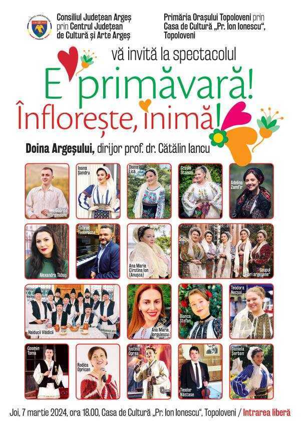 Joi, 7 martie la Topoloveni va avea loc spectacolul „E primăvară! Înflorește, inimă!” 1 la Topolveni