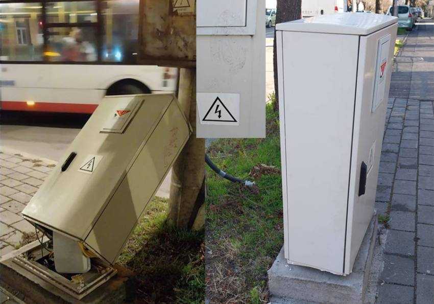 Automatul de dirijare a circulației distrus Sursă foto: Facebook Cristian Gentea.