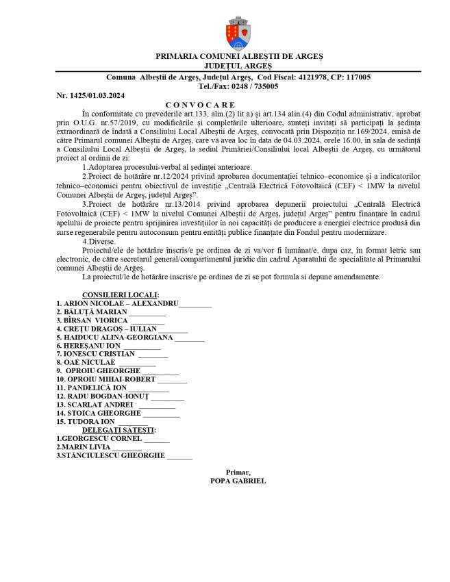 Ședință extraordinară a Consiliului Local Albeștii de Argeș în data de 4 martie 1 Albeștii de Argeș sedinta CL