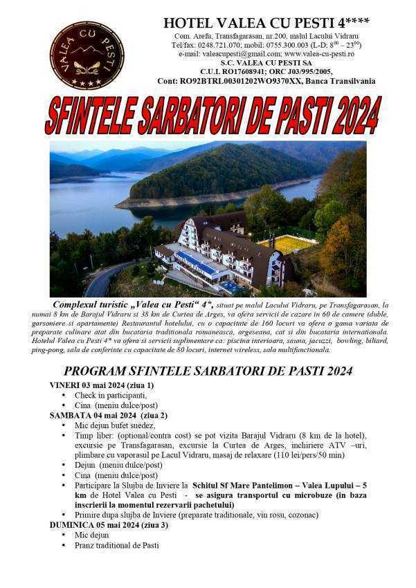 Rezervă acum pachetul de Paște 2024 la Hotel Valea cu Pești 2 paste Valea cu Pești