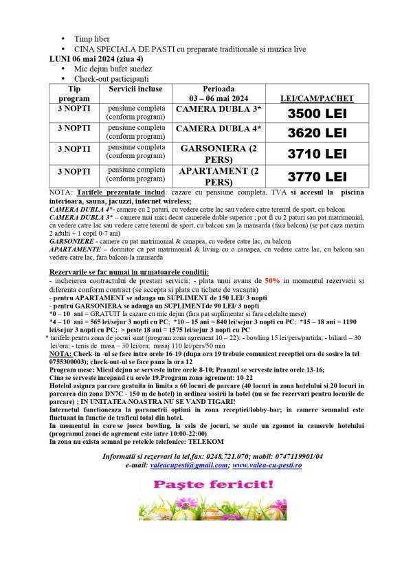 Rezervă acum pachetul de Paște 2024 la Hotel Valea cu Pești 3 paste Valea cu Pești