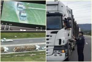 page 4 - Traficul monitorizat de la înălţime. Două autocamioane cu lemne trase pe dreapta