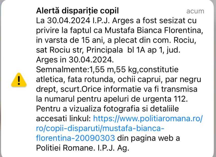 ro alert fata disparuta