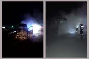 O autoutilitară a ars complet la Dedulești 1 incendiu masina Dedulesti
