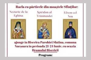 Racla cu părticele din moaștele 𝐒𝐟𝐢𝐧ț𝐢𝐥𝐨𝐫 𝐍𝐞𝐜𝐭𝐚𝐫𝐢𝐞 𝐝𝐞 𝐥𝐚 𝐄𝐠𝐡𝐢𝐧𝐚, 𝐒𝐩𝐢𝐫𝐢𝐝𝐨𝐧 𝐚𝐥 𝐓𝐫𝐢𝐦𝐢𝐭𝐮𝐧𝐝𝐞𝐢 ș𝐢 𝐄𝐟𝐫𝐞𝐦 𝐜𝐞𝐥 𝐍𝐨𝐮 ajunge în Argeș 1 racla la parohia Slatina Argeș