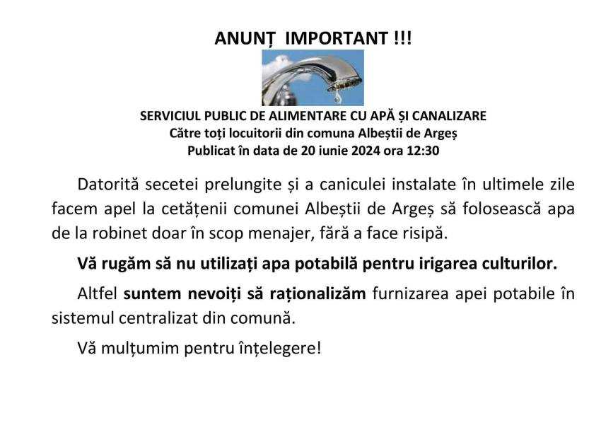 448760335 445084488157338 9118919568086411173 n - Anunț pentru locuitorii comunei Albeștii de Argeș: „Să utilizăm APA de la robinet doar în scop menajer”