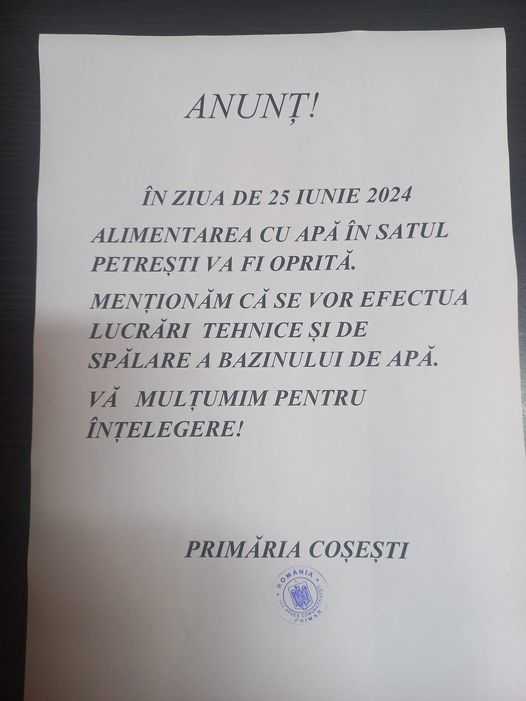 Informații utile pentru cetățenii comunei Coșești 1 anunț Coșești