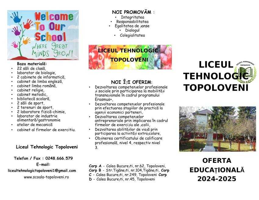Liceul Tehnologic Topoloveni formează tineri pentru piața muncii cu specializările Mecanică, Alimentație Publică și Turism și Industria alimentară 12 Pliant Topoloveni - oferta educationala 2024-2025 (2)-1