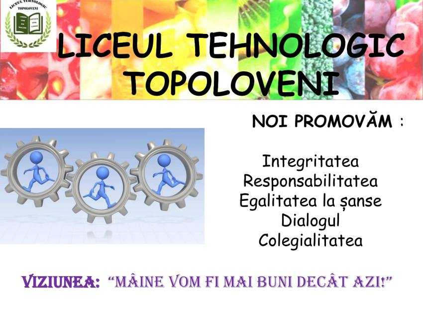Liceul Tehnologic Topoloveni formează tineri pentru piața muncii cu specializările Mecanică, Alimentație Publică și Turism și Industria alimentară 1 liceu Topoloveni