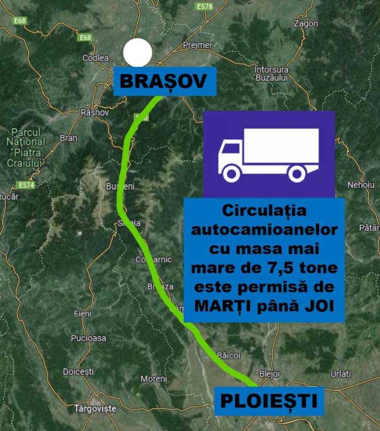 Ridicare restricții de tonaj pe DN1 Ploiești-Brașov 1 harta DN1