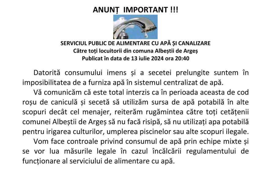 Anunț de interes pentru locuitorii din Albeștii de Argeș 1 anunt Albestii de Argeș