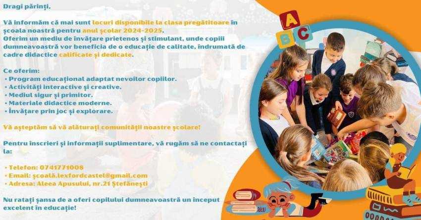 Lexford Castel anunță locuri disponibile la CLASA PREGĂTITOARE în Ștefănești 1 Lexford Castel