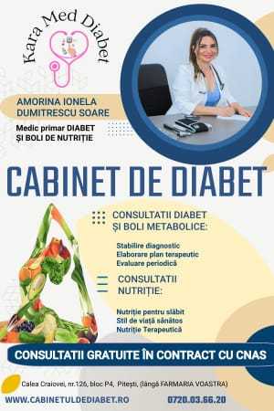 KARA MED DIABET - Dr. Amorina Ionela Dumitrescu Soare sprijină pacienții prin soluții medicale și îndrumare 1 cabinet de diabet Pitești
