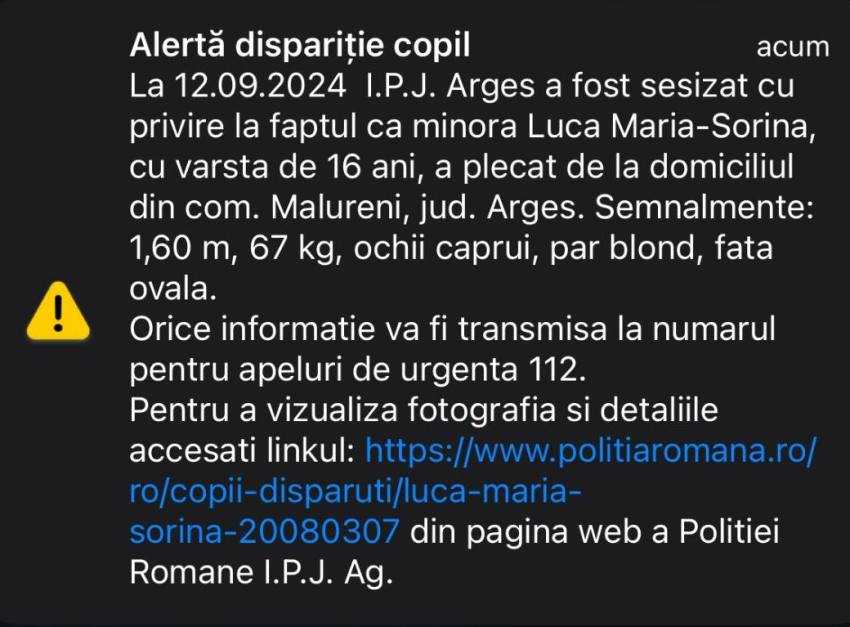 A fost găsită minora de 16 ani din Argeș dată dispărută de familie 2 minora disparuta Arges