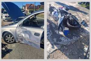 Accident între un autoturism și o motocicletă la Merișani! Tânăr transportat la spital! 8 accident masina motocicleta