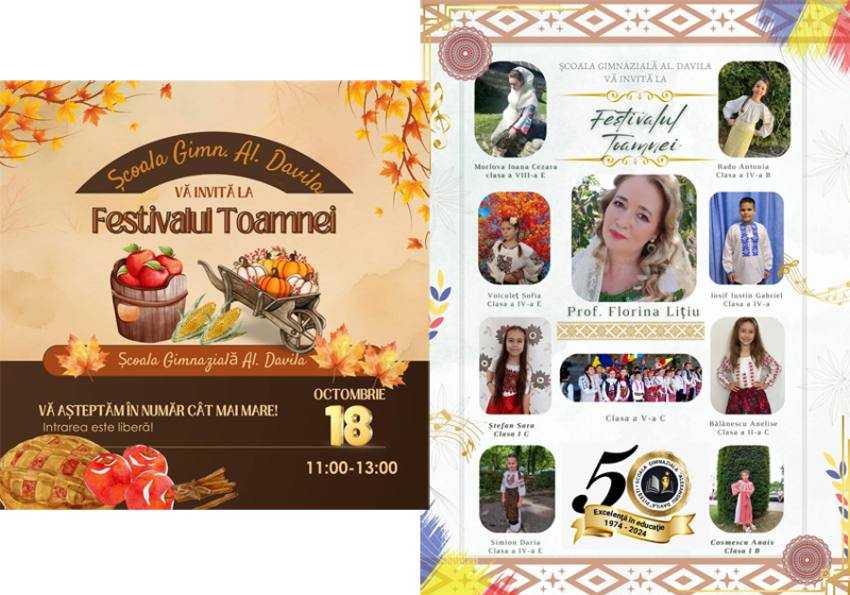 Elevii, părinții și profesorii celebrează tradiţia, folclorul şi deliciile gastronomice la Festivalul Toamnei de la Școala Gimnazială ”Alexandru Davila”