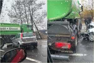 cats 1 - Accident în Pitești! Impact între o cisternă și o mașină