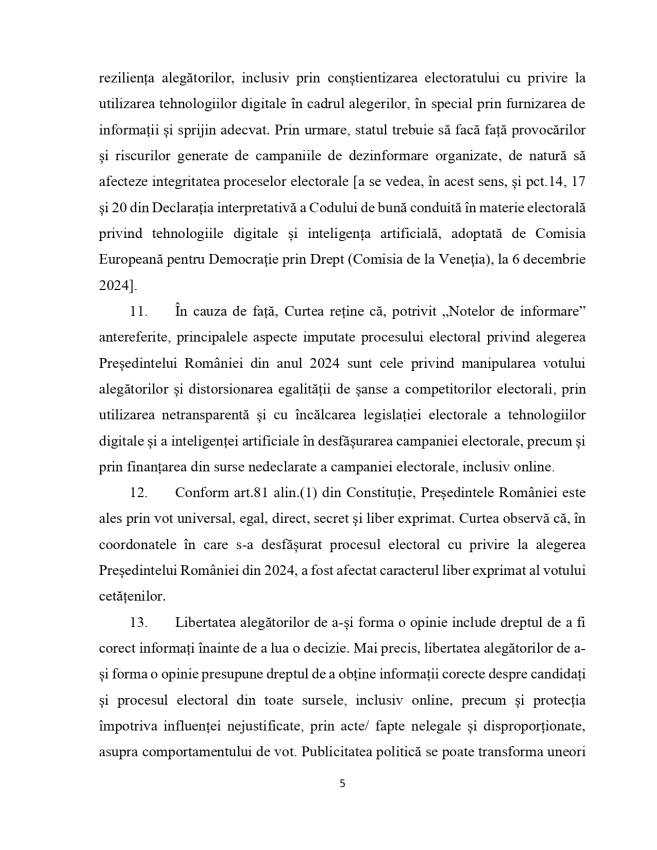 Motivarea CCR privind decizia de anulare a alegerilor prezidențiale: „Caracterul liber exprimat al votului a fost încălcat” 5 HCC 32 2024 page 0005 - Motivarea CCR privind decizia de anulare a alegerilor prezidențiale: „Caracterul liber exprimat al votului a fost încălcat”