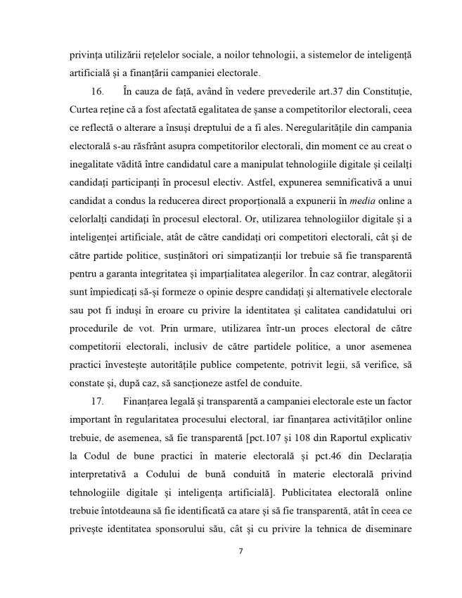 Motivarea CCR privind decizia de anulare a alegerilor prezidențiale: „Caracterul liber exprimat al votului a fost încălcat” 7 HCC 32 2024 page 0007 - Motivarea CCR privind decizia de anulare a alegerilor prezidențiale: „Caracterul liber exprimat al votului a fost încălcat”