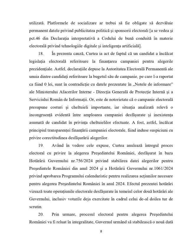 Motivarea CCR privind decizia de anulare a alegerilor prezidențiale: „Caracterul liber exprimat al votului a fost încălcat” 8 HCC 32 2024 page 0008 - Motivarea CCR privind decizia de anulare a alegerilor prezidențiale: „Caracterul liber exprimat al votului a fost încălcat”