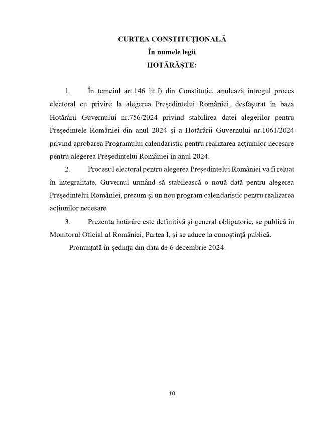 Motivarea CCR privind decizia de anulare a alegerilor prezidențiale: „Caracterul liber exprimat al votului a fost încălcat” 10 HCC 32 2024 page 0010 - Motivarea CCR privind decizia de anulare a alegerilor prezidențiale: „Caracterul liber exprimat al votului a fost încălcat”