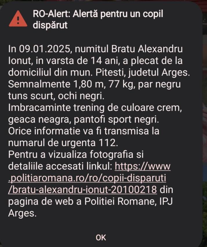 Minorul de 14 ani din Pitești căutat de familie și polițiști a fost găsit 1 WhatsApp Image 2025 01 10 at 08.52.10 - Minorul de 14 ani din Pitești căutat de familie și polițiști a fost găsit