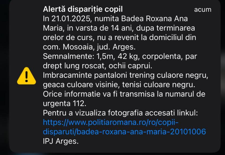 WhatsApp Image 2025 01 21 at 19.02.40 - Minora de 14 ani din Argeș căutată de familie și polițiști a fost găsită